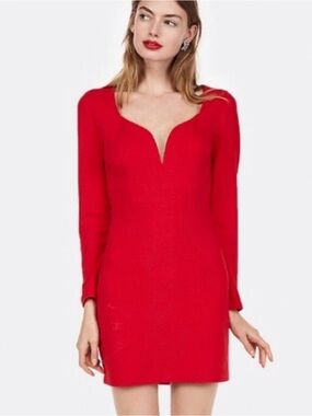 Express Red Long-Sleeve V-Notch Mini Dress